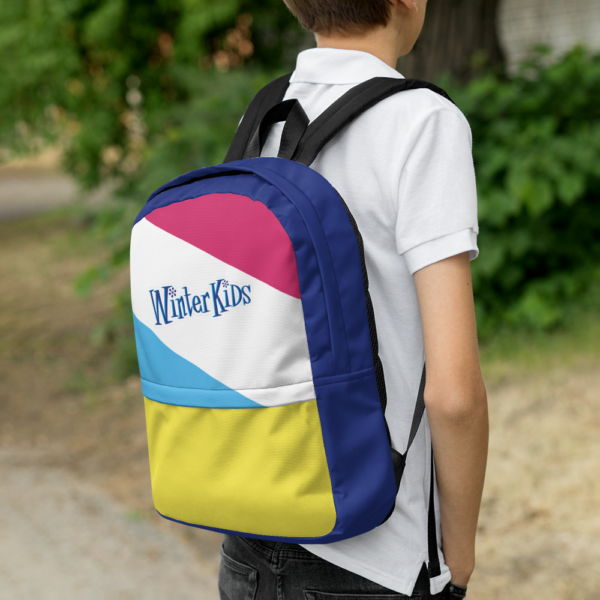 WinterKids Backpack front WinterKids Backpack top back front panels Winter mockup Right Lifestyle White